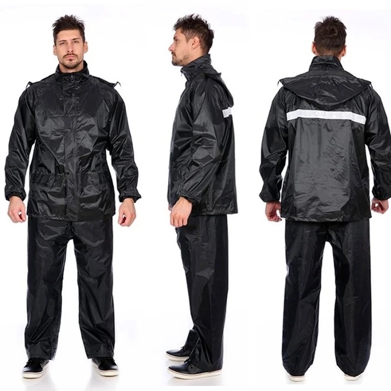 Motorcycle Gear Rain - Zwarte motorfiets zwarte volwassen regenjas waterdichte